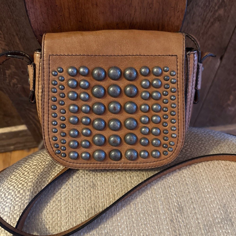 Massimo Dutti Studded Leather Crossbody Bag Festival Chic Moto